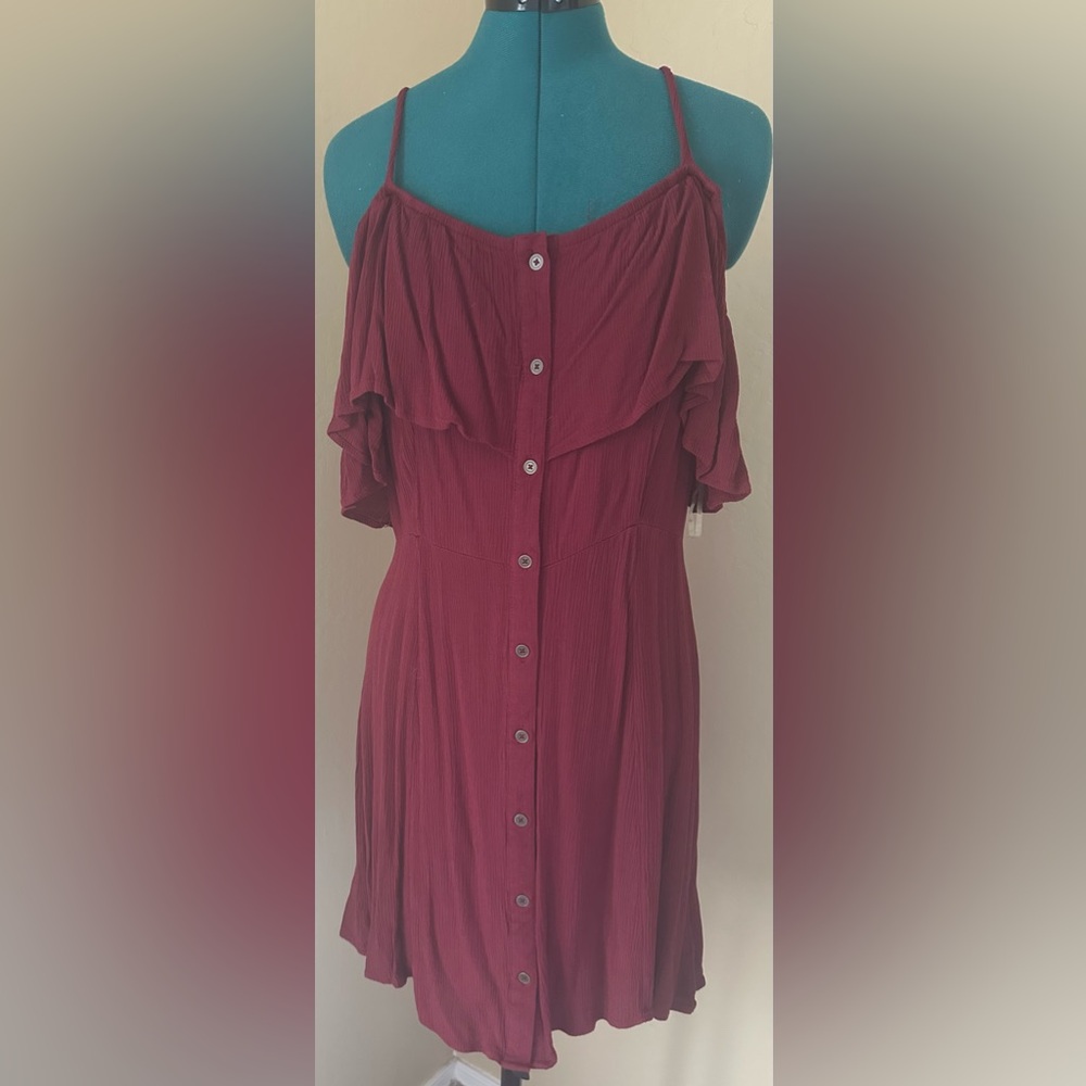 Mossimo Supply Co. Burgundy Off-Shoulder Dress